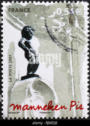 Manneken Pis in Brüssel auf Briefmarke Stockfoto