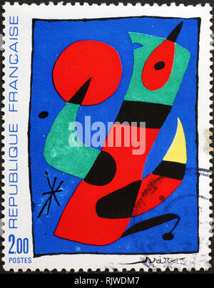 Gemälde von MIro auf französische Briefmarke Stockfoto
