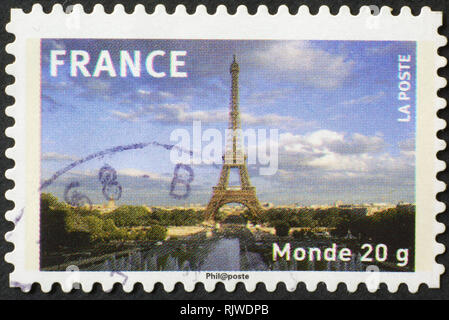 Skyline von Paris auf Französisch Briefmarke Stockfoto