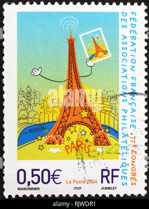 Turm Eiffel in Paris auf Französisch Briefmarke Stockfoto