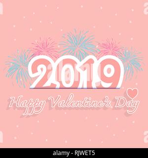 2019 happy valentines Tag mit Feuerwerk Stock Vektor