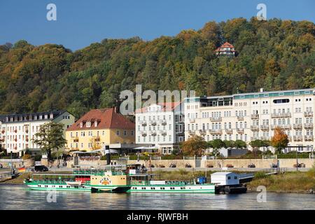 Historische Raddampfer auf der Elbe, Bad Schandau, Sächsische Schweiz, Sachsen, Deutschland Stockfoto