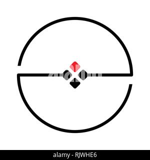 Kreis Logo Design mit quadratischer Punkt schwarz rot, isoliert auf weißem Hintergrund. Vector Illustration Stock Vektor
