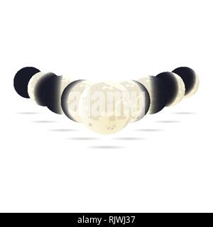 Mond Phasen Konzept mit verschiedenen Lunar Positionen Stock Vektor