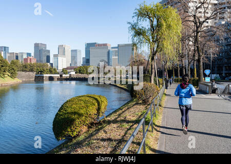 Läufer, Graben um Kokyogaien National Gardens in der Nähe von Sakuradamon Gate, Tokio, Tokyo, Japan Stockfoto