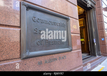 Commonwealth Sparkasse oder CBA-Bank Filiale in Martin Place im Stadtzentrum von Sydney, Australien Stockfoto