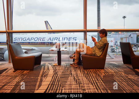 Singapur - November 03, 2015: das Innere des Changi Airport. Singapur Changi Airport ist die wichtigste zivile Flughafen von Singapur, und einer der Lar Stockfoto
