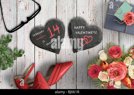 Valentinstag Hintergrund mit "Happy Valentine's Day' auf Holz- Hintergrund Stockfoto