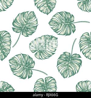 Nahtlose Muster mit Hand gezeichnet Pastell monstera Stock Vektor