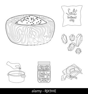 Schüssel, Tasche, Granulat, Auflauf, Flasche, Fleisch, Salz, Wasser, Board, Getreide, Mehl, Pulver, weiß, Streuen, Container, sauber, Blech, Stoff, Picknick, Gewürze, Würfel, Badewanne, Hill, arm, Spa, Restaurant, Vintage, Natrium, mineralischen Rohstoffen, Küche, Kochen, Meer, Natur, Backen, Salz, Nahrungsmittel, Set, Vector, Icon, Illustration, isoliert, Sammlung, Design, Element, Grafik, Zeichen, Outline, Linie Vektor Vektoren, Stock Vektor