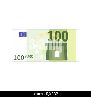 Flache einfach Hundert Euro Banknote isoliert auf weißem Stock Vektor