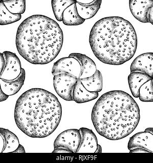 Nahtlose Muster mit schwarzen und weißen Brötchen und Brot Stock Vektor