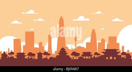 Südkorea Seoul Silhouette Skyline Blick auf die Stadt mit Wolkenkratzern und Wahrzeichen Stock Vektor