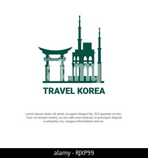 Reisen nach Korea Banner Südkoreanischen Wahrzeichen Symbol Seoul Symbol Stock Vektor