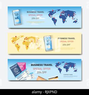 Business Travel Angebot der Vorlage horizontaler Banner, Agentur für Tourismus saisonale Verkauf Poster Design Stock Vektor