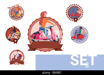 Fast Food Delivery Service Icons Set Vorlage Logos im Vintage Style Kollektion Stock Vektor