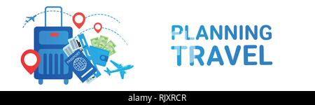 Urlaub Reiseplanung Banner Koffer Route Verkehr Tickets Konzept Stock Vektor