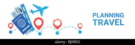 Reiseplanung horizontale Banner Urlaub Route wählen, Hotel und Tickets buchen Konzept Stock Vektor