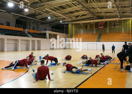2020 FIFA Futsal-Weltmeisterschaft Qualifier. Wales Kader Züge bei der FUTSAL ARENA FMF vor Ihren 3-Spiel Turnier vs Rivalen, Moldawien, Finnland und Keine Stockfoto