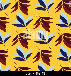 Blätter vektor Muster in Gelb, Blau und Rot die Farben Palette Stock Vektor