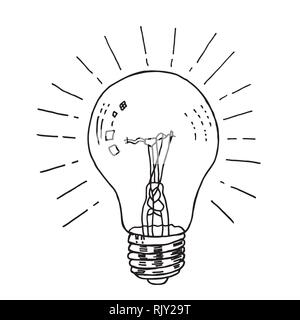 Glühlampe vector gezeichnet (Idee Symbol) Stock Vektor