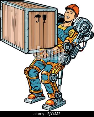 Container Lader. Arbeiten in das exoskelett Stock Vektor