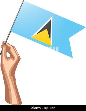 Saint Lucia Flagge und Hand auf weißem Hintergrund. Vector Illustration Stock Vektor