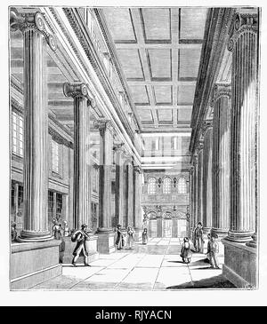 Die Halle des General Post Office, die auf der östlichen Seite von St. Martin's Le Grand in der City von London zwischen 1825 und 1829 nach den Entwürfen von Robert Smirke, war der Main Post Office für London zwischen 1829 und 1910, der Sitz des General Post Office des Vereinigten Königreichs von Großbritannien und Irland und England's erste Zweck gebauten Post. Es wurde 1912 abgerissen. Stockfoto