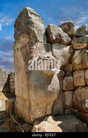 Hethiter lion Skulptur des Lion's Gate. Hattusa (auch Ḫattuša oder hattusas) spät Anatolischen Bronzezeit Hauptstadt des hethitischen Reiches. Hethiter Stockfoto