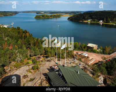 Blick über das Meer Farjsundet Kanals von einem Aussichtsturm in der Nähe Godby, Åland, Finnland Stockfoto