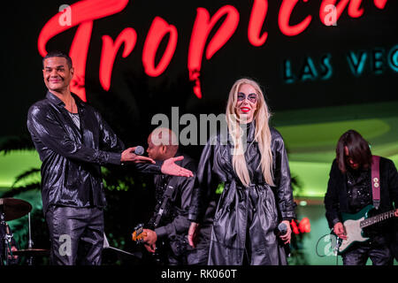 Las Vegas, NV, USA. 7 Feb, 2019. *** Haus AB *** Tierney Allen als Lady Gaga dargestellt an den Legenden im Konzert begrüßen Event und outdoor Vorschau im Tropicana Las Vegas in Las Vegas, NV am 7. Februar 2019. Credit: Erik Kabik Fotografie/Medien Punch/Alamy leben Nachrichten Stockfoto