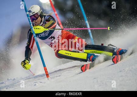 Sind, Schweden. 08 Feb, 2019. Ski Alpin: Kombination, Damen: Marie-Michele Gagnon aus Kanada auf den Slalom. Quelle: Michael Kappeler/dpa/Alamy leben Nachrichten Stockfoto