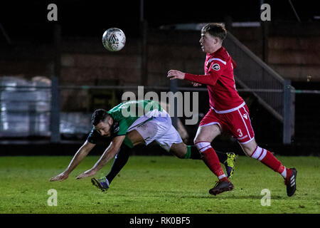 Llanelli, UK. 08 Feb, 2019. Llanelli Stadt host Aberystwyth Stadt Stebonheath Park in der Welsh Premier League. Quelle: Lewis Mitchell/Alamy leben Nachrichten Stockfoto