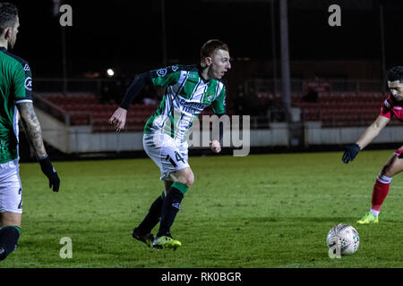 Llanelli, UK. 08 Feb, 2019. Llanelli Stadt host Aberystwyth Stadt Stebonheath Park in der Welsh Premier League. Quelle: Lewis Mitchell/Alamy leben Nachrichten Stockfoto