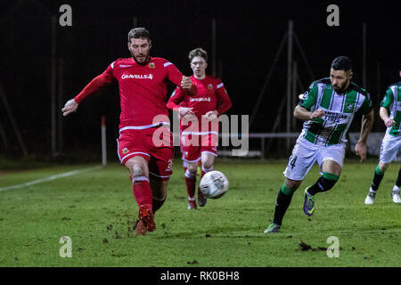 Llanelli, UK. 08 Feb, 2019. Llanelli Stadt host Aberystwyth Stadt Stebonheath Park in der Welsh Premier League. Quelle: Lewis Mitchell/Alamy leben Nachrichten Stockfoto