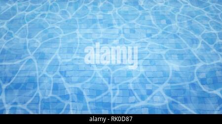 Schwimmbad unten caustics Welligkeit und Durchfluss mit Wellen Hintergrund. Sommer Hintergrund. Struktur der Wasseroberfläche. Ansicht von oben. Vector Illustration Stock Vektor