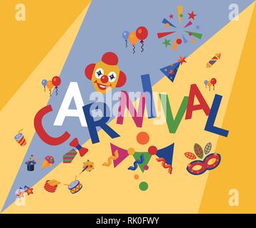 Digitale vektor Karneval und Zirkus einfache Symbole, flacher Stil Infografiken Stock Vektor