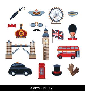 Digitale vektor London einfache Symbole, flacher Stil Infografiken Stock Vektor