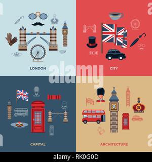 Digitale vektor London einfache Symbole, flacher Stil Infografiken Stock Vektor