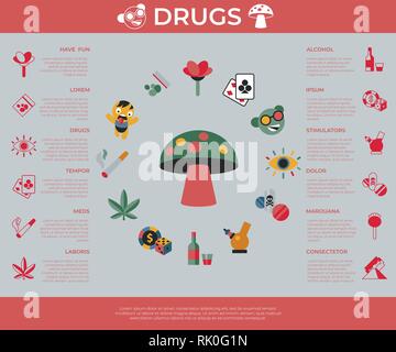 Digitale vektor Spaß Freaks und Drogen einfache Symbole, flacher Stil Infografiken Stock Vektor