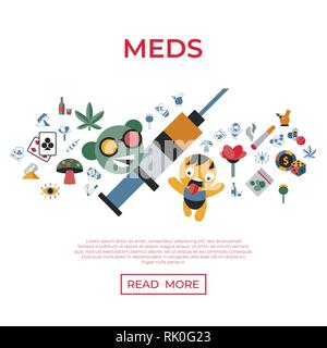 Digitale vektor Spaß Freaks und Drogen einfache Symbole, flacher Stil Infografiken Stock Vektor