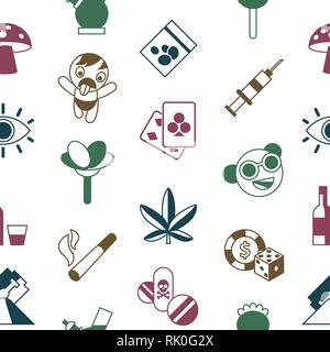 Digitale vektor Freaks und Drogen einfache Symbole, flacher Stil nahtlose Muster INFOGRAFIKEN Stock Vektor