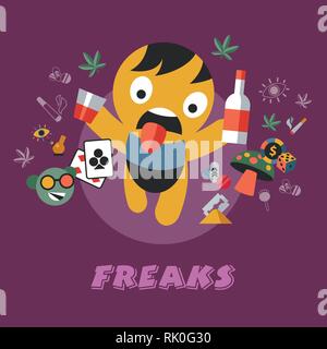 Digitale vektor Spaß Freaks und Drogen einfache Symbole, flacher Stil Infografiken Stock Vektor