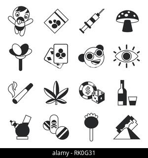 Digitale vektor Spaß Freaks und Drogen einfache Symbole, flacher Stil Infografiken Stock Vektor