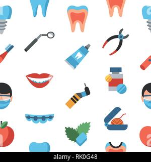 Digitale vektor Zahnheilkunde und healthcare einfache Symbole, flacher Stil nahtlose Muster INFOGRAFIKEN Stock Vektor