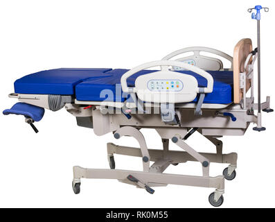 Modernes Krankenhaus medizinische Geräte - Betrieb und Diagnose genicologic Stuhl, Frauen Beratung auf weißem Hintergrund Stockfoto