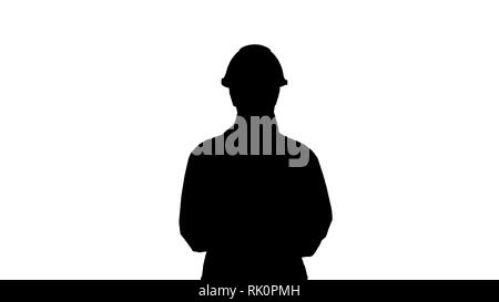 Silhouette Frau Ingenieur schreiben Checkliste wandern. Stockfoto