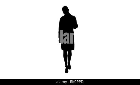 Silhouette Frau Doktor gehen mit Tablett in den Händen. Stockfoto