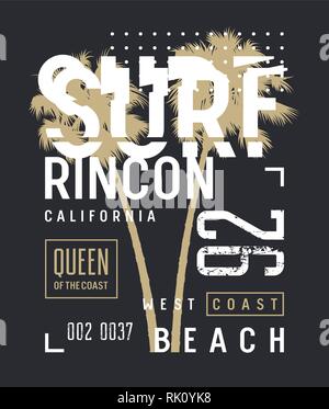 Surfen Artwork. Surf Kalifornien t-shirt und Kleid Design. Trendy Graphic Tee. Vektoren Stock Vektor