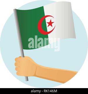 Algerien Fahne in der Hand. Patriotischen Hintergrund. Nationalflagge von Algerien Vector Illustration Stock Vektor